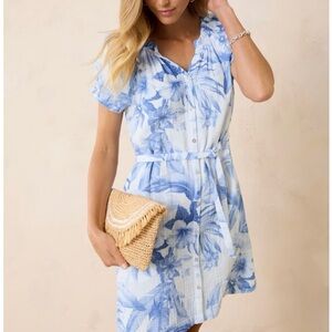 Tommy Bahama Island Gauze Hibiscus Dress L Botanical Coastal Resortcore Floral